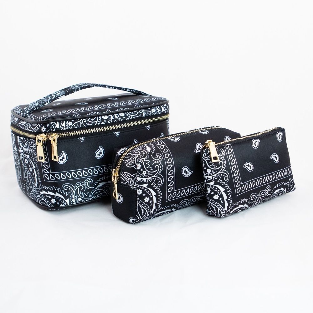 3pc Black Bandana Make Up Bags